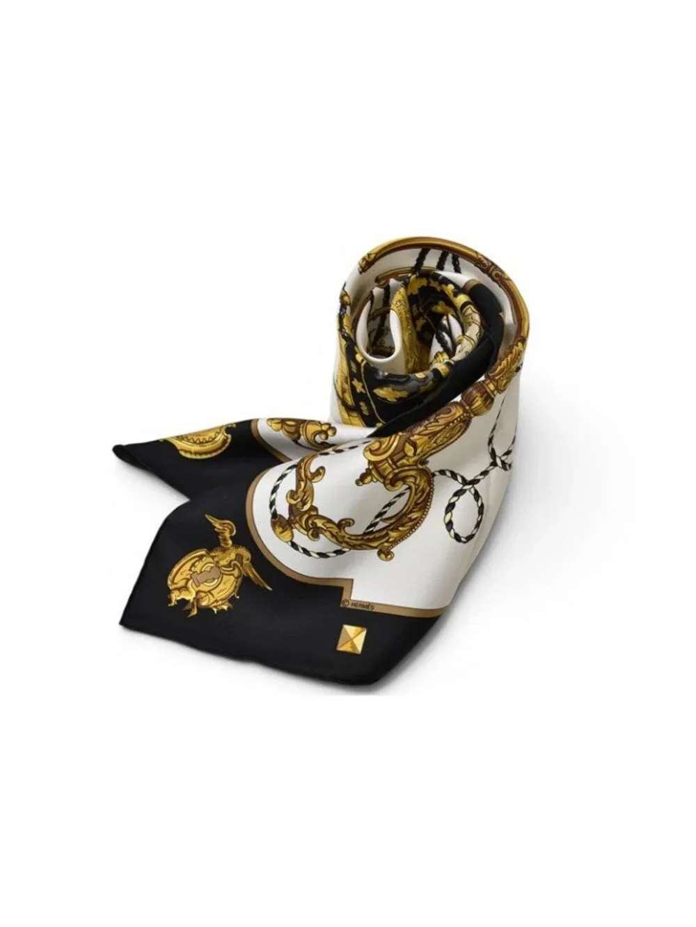 ★SOLD★ Hermes Carre 90 Scarf Key Pattern les Cles Vintage Black White - Picture 8 of 9